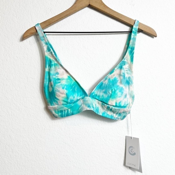 Calmed by Johnny Was Blue Multicolor Adjustable Bikini Top Size Large New - Picture 2 of 7